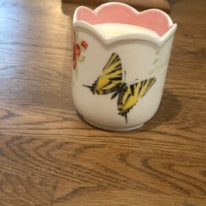 Lenox Butterfly and Floral Candle Holder - Pink and Yellow